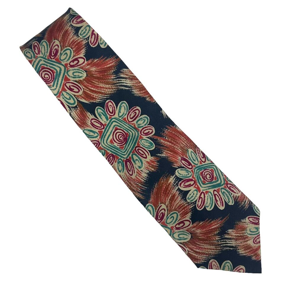 Passione Uomo 100% Silk Floral Abstract Tie Wearable Art Blue Red Pink Brown